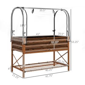 Raised Garden Bed with Legs and Cover, Metal Elevated Planter Box with Bottom Shelf and Liner for Vegetables, Brown (Option: Dark Brown)