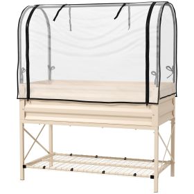 Raised Garden Bed with Legs and Cover, Metal Elevated Planter Box with Bottom Shelf and Liner for Vegetables, Cream (Option: Cream White-1180x370x95 mm)