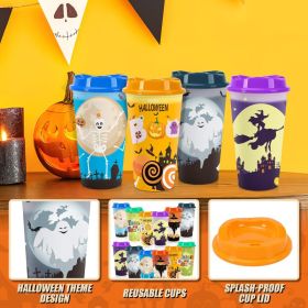 6pcs Halloween Color Changing Cups, 16Oz Reusable Plastic Coffee Cups With Lids For Party Decorations Halloween Cups For Party Favors Supplies (Option: A)