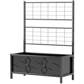 Outdoor Planter Box Galvanized Raised Garden Bed with Trellis for Climbing Vines, 35.4" x 15.7" x 47.2", Black (Option: Black-980x465x185 mm)