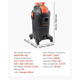 Shop Vac, 8 Gallon Wet Dry Shop Vacuum, 4.5 Peak HP Portable With One-Button Self-Cleaning, Dual-Filter, 900W Input Power, 1.25in X 7ft Hose, 9.8 (Option: Black)