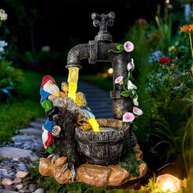 Solar Garden Gnomes Lights Outdoor Statues Yard Decorations Gifts For Mom 10INCH Resin Fountain Figurine Lights,IP65 Waterproof, Patio Lawn Balco (Option: Colorful)