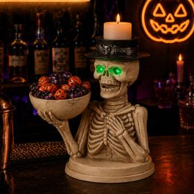 Not For Sale On Wayfair--- Halloween Skeleton Figurine With Storage Bowl & Candle Holder, Spooky Halloween Decor For Indoor Home (Option: White+Black)
