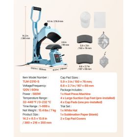 Hat Heat Press Machine, With 2 Interchangeable Platens And Caps Stretcher, Precise Temperature & Time Control, Heat Press For Hats And Caps, For (Option: Black)