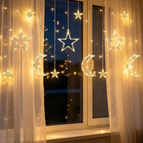 Moon Star Curtain String Lights, 11.5ft 120LED Moon Fairy Lights Decor (Option: White)