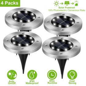 Solar Ground Lights, IP65 Waterproof Outdoor In-Ground Lamp with 8 LED Beads, 600mAh Battery, Light-Sensor Activated for Yard, Pathway, Lawn and (Option: As Pic)