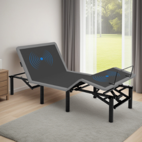 Adjustable Bed Frame With Massage Head  Foot Incline Twin XL Size Wireless Remote, Two Types Of USB Ports Type-A And Type-C, LED Night Light, 4 H (Color: Grey)