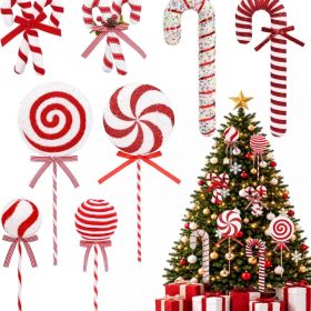 8 PCS Candy Cane Christmas Decorations, Red White Christmas Tree Decor 16 Inch Giant Large Lollipop With Glitter Finish, Hanging Candy Cane Xmas (Option: WHITE RED)