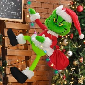 Christmas Green Monster Decorations, 23.6in Light Up Green Santa With LED String Lights Christmas Tree Ornaments (Option: Green)