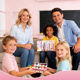 Candy-Free Valentine's Day Gifts For Kids – 28 Pack Giant Lollipop Stationery Valentines Kit With Cards, Pencils, Erasers, Rulers & Stickers –Cla (Option: 28pcs)