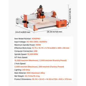 CNC Router Machine, 100W Spindle, 3-Axis Wood Engraving Milling Machine, With 15.75 X 15.75 X 3.74 In Working Area, Linear Rail, Aluminum Alloy S (Option: Black)