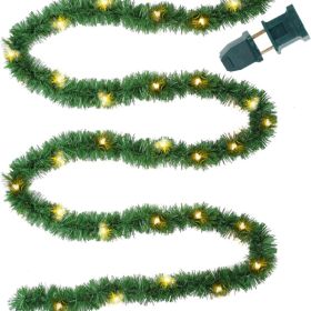 15FT Pre Lit Christmas Green Garland Upgrade, Lighted Artificial Pine Garlands With 35 Count Clear Lights (Option: Green)