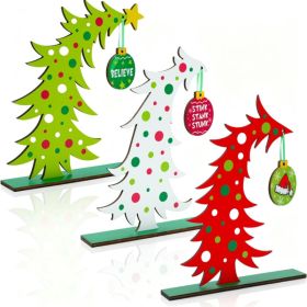 3 Pcs Christmas Decorations Wooden Table Centerpiece Christmas Tree Decor (Option: Multicolor)