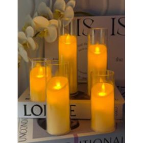 Pack 5 Gold LED Flameless Battery Operated Candles With Remote Control And Timer - Gorgeous Candles For Festive Weddings Christmas Family Gatheri (Option: Yellow)