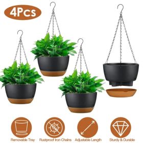 4Pcs 9.64In Diameter Hanging Planter With Drainage Holes Removable Self-Watering Tray Plastic Hanging Flower Plant Pots For Indoor Outdoor Herb I (Color: 4pcs)