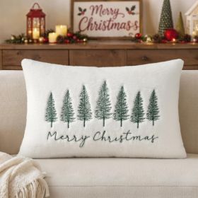 Christmas Pillow Cover 12x20 Set Of 1 White And Green Tree Lumbar (Option: White)