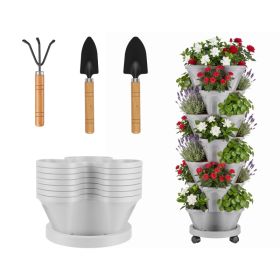 7 Tier Stackable Vertical Planter with Wheels Strawberry Planter Tower Space Saving Garden Planter with Drainage System Rolling Herb Flower Veget (Option: Light Gray)