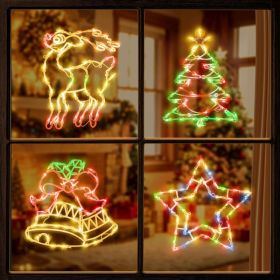 4 Pack Christmas Window Decorations, Deer, Tree, Bells And Star (Option: Multicolor)