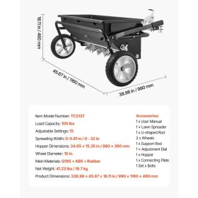 Tow Behind Lawn Spreader With Aeration Spikes, 32 In Spreading Width, Broadcast Spreader With Universal Hitch, Garden Seeder & Soil Aerator With (Option: Black)