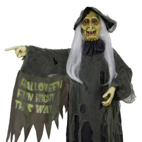 6ft Eye Red Light Vibration Witch Sound Voice Control, Standing Guiding Witch, Battery Model - Batteries Not Included, Halloween Standing Decorat (Color: Black)