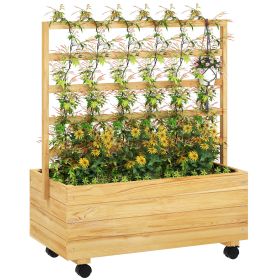 Raised Garden Bed with Trellis and Wheels, Outdoor Planter Wooden Elevated Garden Bed for Garden, Patio, Natural (Option: Natural Wood-1020x445x175 mm)