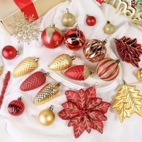 106PCS Christmas Balls Ornaments Set, Colorful Shatterproof Plastic Decorative Baubles For Xmas Tree Decor Holiday Wedding Party Decoration With (Option: RedGold)