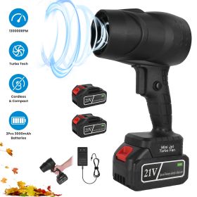 130000RPM Mini Cordless Leaf Blower Jet Blower Battery Operated Blower With 2x 3Ah Batteries For Leaf Snow Dust Water Blowing (Color: Black)