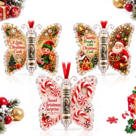 3PCS Christmas Cash Gift Butterfly Ornament Money Holder, Acrylic Holiday Tree Car Window Decor (Option: Red)