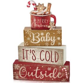 Christmas Table Decorations 4 PCS, Hot Cocoa Wooden Block Signs For Indoor Table, Kitchen, Mantel, Shelf And Holiday Decor (Option: Multi)