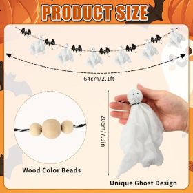 7 Ft Pre-Strung Halloween Ghost Bat Garland, Cute Fabric Ghost Banner With Wooden Beads Rustic Halloween Garlands For Wall Home Office Fireplace (Option: A)