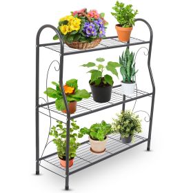 3 Tier Plant Stand Shelf Flower Pot Holder Display Rack 88LBS Utility Storage Organizer (Color: Grey)