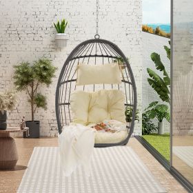 Outdoor Garden Rattan Egg Swing Chair Hanging Chair Wood (Color: as Pic)