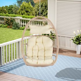 Outdoor Garden Rattan Egg Swing Chair Hanging Chair Wood+Khaki (Color: as Pic)
