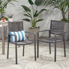 Outdoor Modern Aluminum Dining Chair with Rope Seat (Set of 2), Gray and Dark Gray (Color: as Pic)