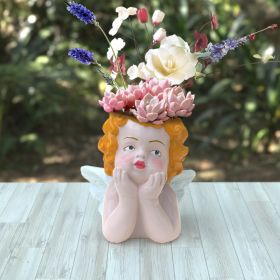 Angel Statue Crafted Head Face Planter Pot,Face Flower Pot with Drainage Hole Perfect for a DIY Succulents Plants and Flower Arrangement (Color: skin)