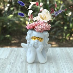 Angel Statue Crafted Head Face Planter Pot,Face Flower Pot with Drainage Hole Perfect for a DIY Succulents Plants and Flower Arrangement (Color: white gold)