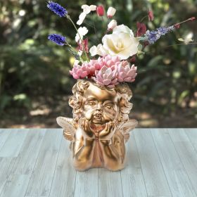 Angel Statue Crafted Head Face Planter Pot,Face Flower Pot with Drainage Hole Perfect for a DIY Succulents Plants and Flower Arrangement (Color: gold)