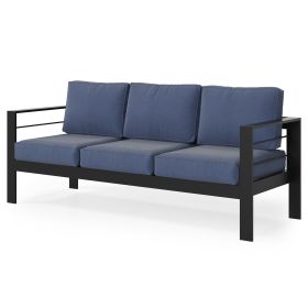 Patio Sofa Aluminum Outdoor Sofa with 3 Seats, All-Weather Metal Outdoor Couch with 5" Thick and Soft Cushion-Blue (Color: as Pic)