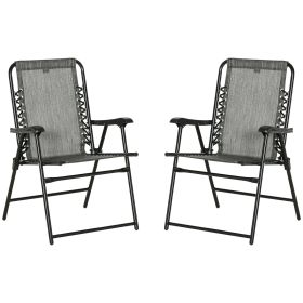 Outsunny Set of 2 Patio Folding Chairs, Outdoor Bungee Sling Chairs w/ Armrests, Portable Lawn Chairs for Camping, Garden, Pool, Beach, Backyard, (Color: as Pic)