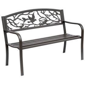 Outsunny 50" Garden Bench, Outdoor Patio Bench with Animal Pattern, Cast Steel Metal Bench for Yard, Lawn, Porch, Brown (Color: as Pic)
