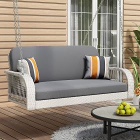 GO PE Wicker Porch Swing, 2-Seater Hanging Bench With Chains, Patio Furniture Swing For Backyard Garden Poolside, White And Gray (Color: as Pic)