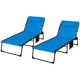 Outsunny Folding Chaise Lounge Set with 5-level Reclining Back, Outdoor Lounge Tanning Chair with Padded Seat, Side Pocket & Headrest for Beach, (Color: as Pic)