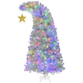 6 FT Bent Top Pre-lit Christmas Tree With Golden Star, Hinged Artificial Xmas Tree With 300 Lights, 900 Branch Tips And Remote Control For Holida (Option: Default Title)