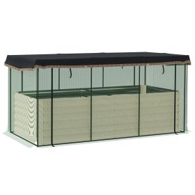 Galvanized Steel Planter Box with Crop Cage and Shade Cloth, Raised Garden Bed for Flowers, Veggies and Herbs, Beige (Option: Beige-1185x340x150 mm)