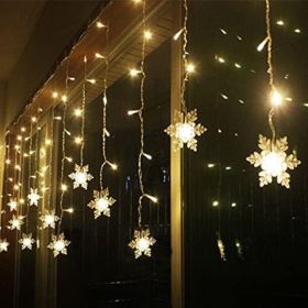 Snowflake LED Curtain Lights, Plug In 19Ft 6M 96 LEDs Fairy String Lights (Option: Yellow)