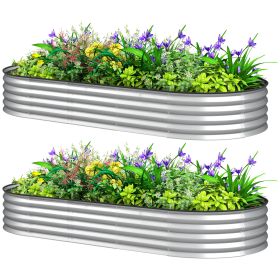 7' x 3' x 1' Raised Garden Bed Set, 2PCS Raised Beds for Gardening with Metal Plant Stakes, Silver (Option: Silver-575x375x140 mm)
