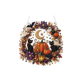 Halloween Diamond Art Hanging Kit - Pumpkin & Ghost, DIY Diamond Painting Wreath, Home Wall Door Decor For Family Parent-Child Craft (Option: 1pcs)