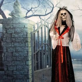 Haunted Hill Farm Zombie Bride With Pop-Up Head And Light-Up Eyes, Halloween Animatronic For Battery Operated Scary Indoor Or Covered Outdoor Hal (Option: 65StandingBride)
