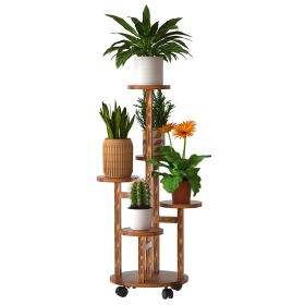 5 Tier Plant Stand with 4 Detachable Wheels Wooden Plant Pot Rolling Shelf Plant Display Rack for Indoor Outdoor Decoration (Option: Dark Brown)