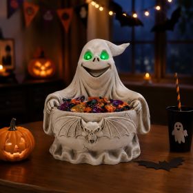 Not For Sale On Wayfair--- Halloween Ghost Storage Bowl Figurine, Spooky Candy Dish With LED Light For Halloween Party (Option: White)